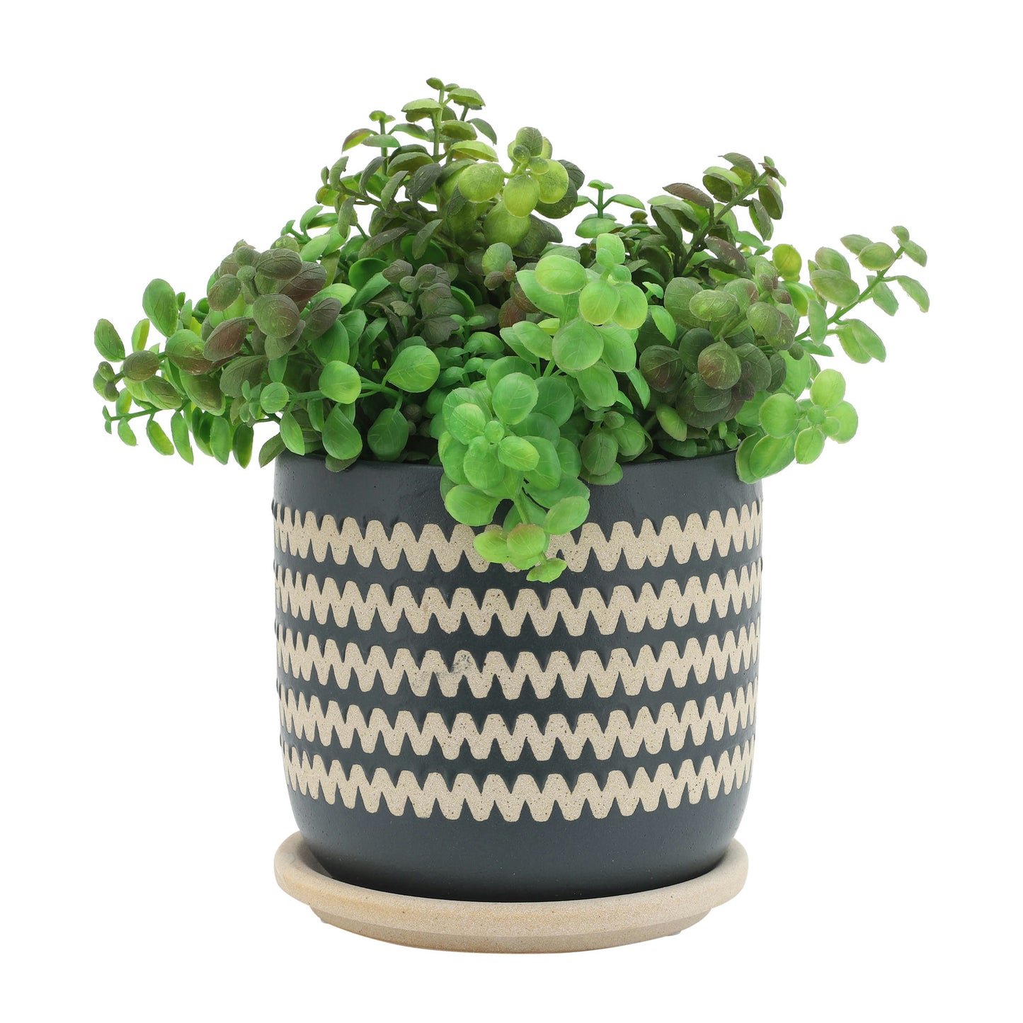 S/2 5/6" Zig-zag Planter W/ Saucer, Teal