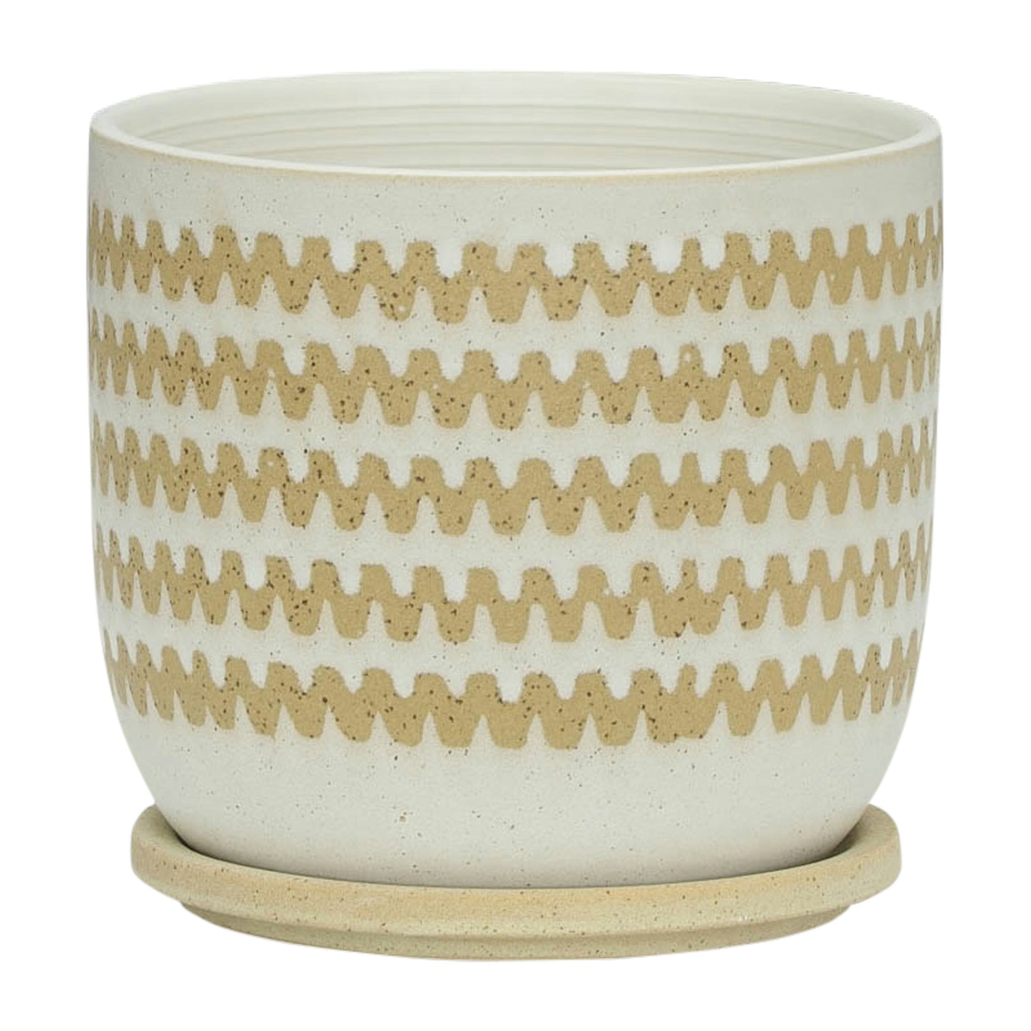 8" Zig-zag Planter W/ Saucer, White