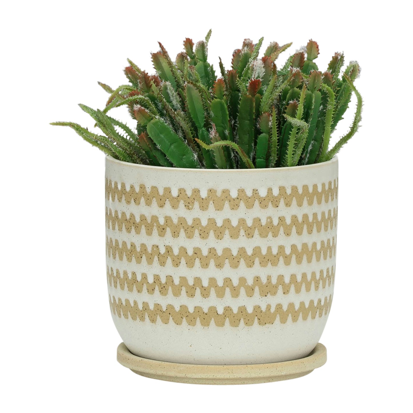 8" Zig-zag Planter W/ Saucer, White