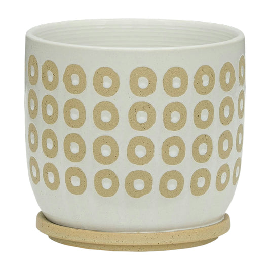 8" Circles Planter W/ Saucer, White