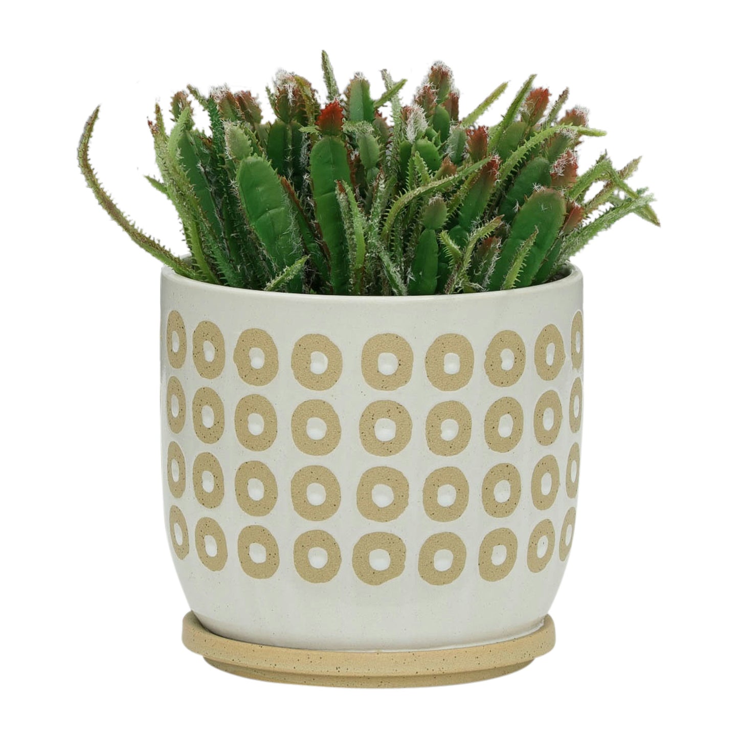 8" Circles Planter W/ Saucer, White