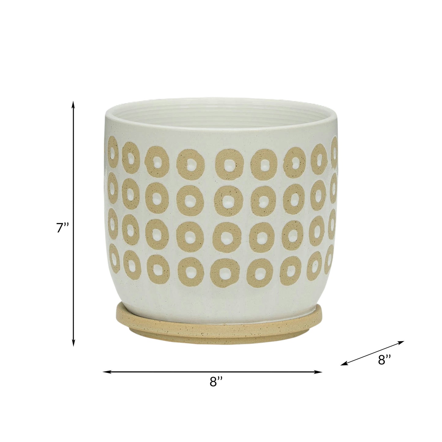 8" Circles Planter W/ Saucer, White