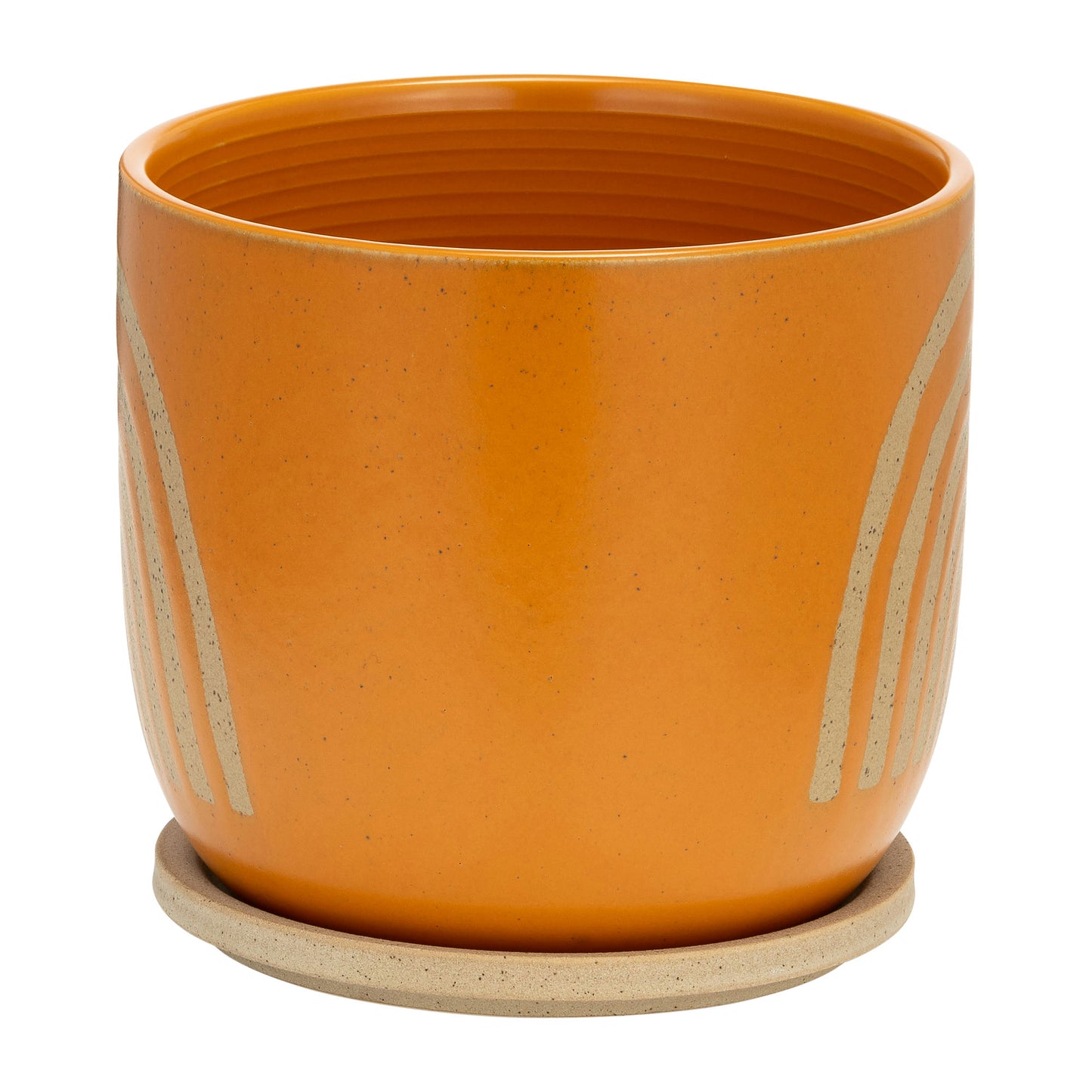 Cer, 8" Arch Planter W/ Saucer, Orange