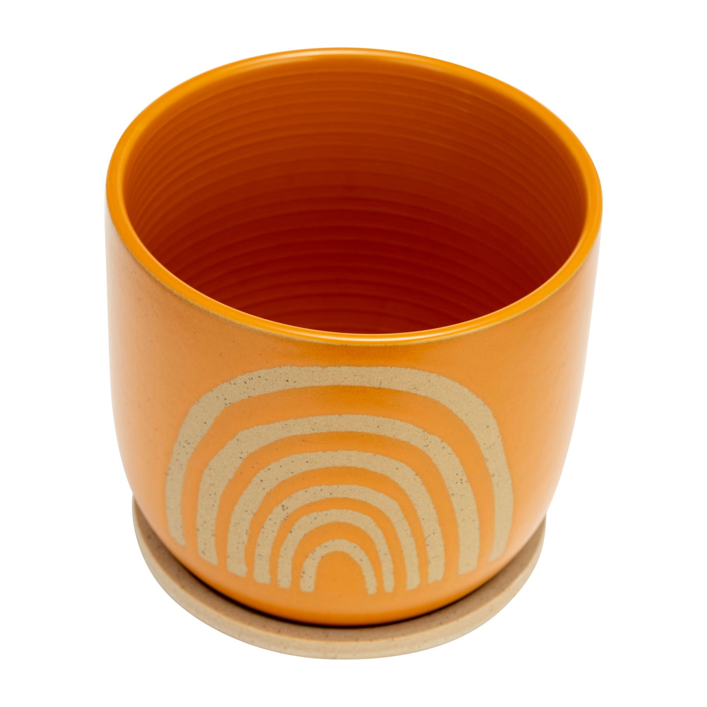 Cer, 8" Arch Planter W/ Saucer, Orange