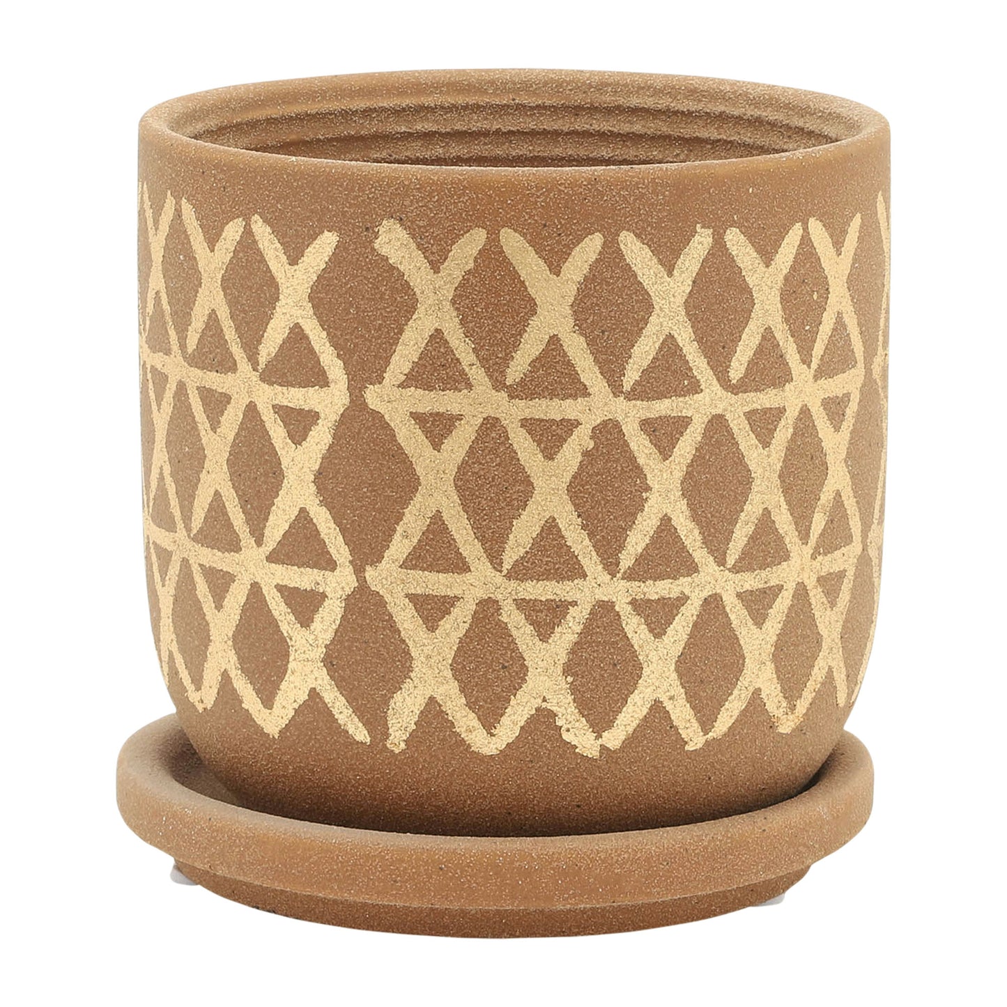 5" Cross Planter W/ Saucer, Tan