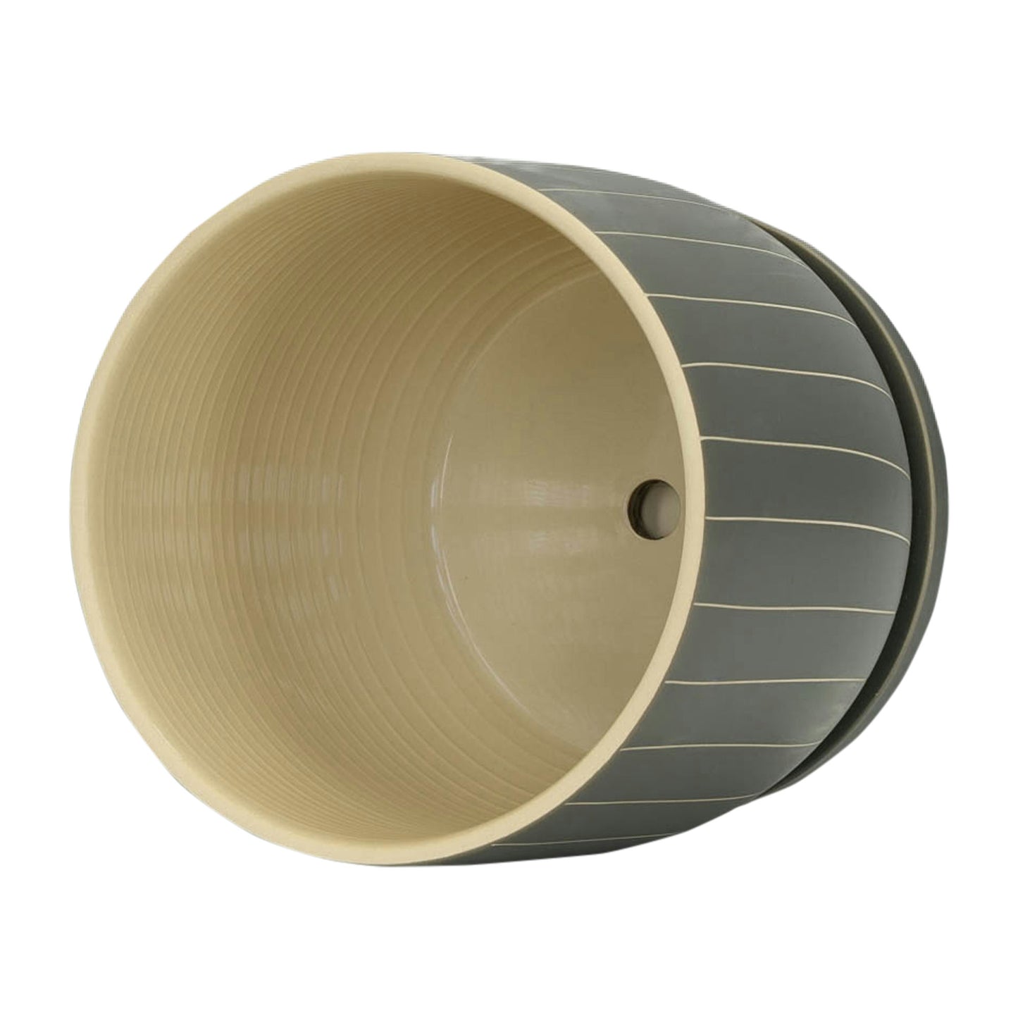 8" Stripes Planter W/ Saucer, Gray