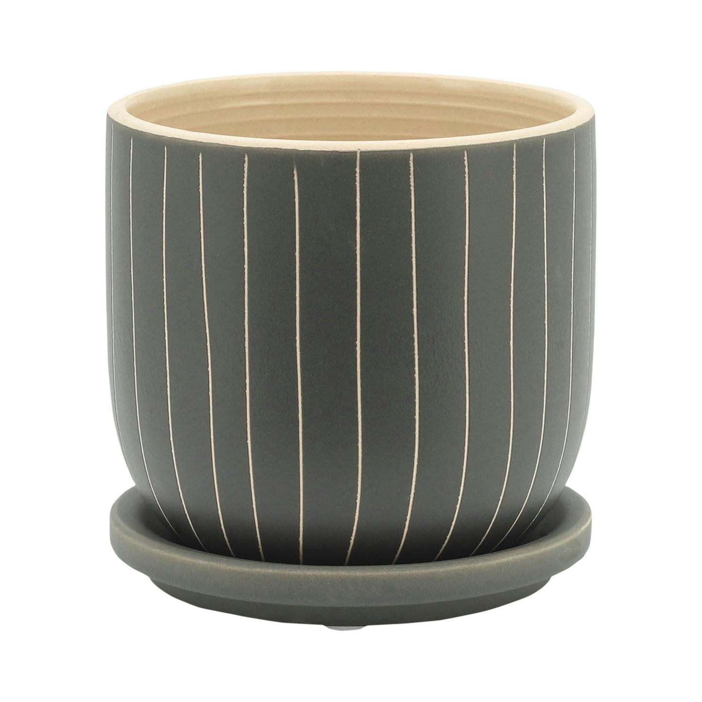 S/2 5/6" Stripes Planter W/ Saucer, Gray