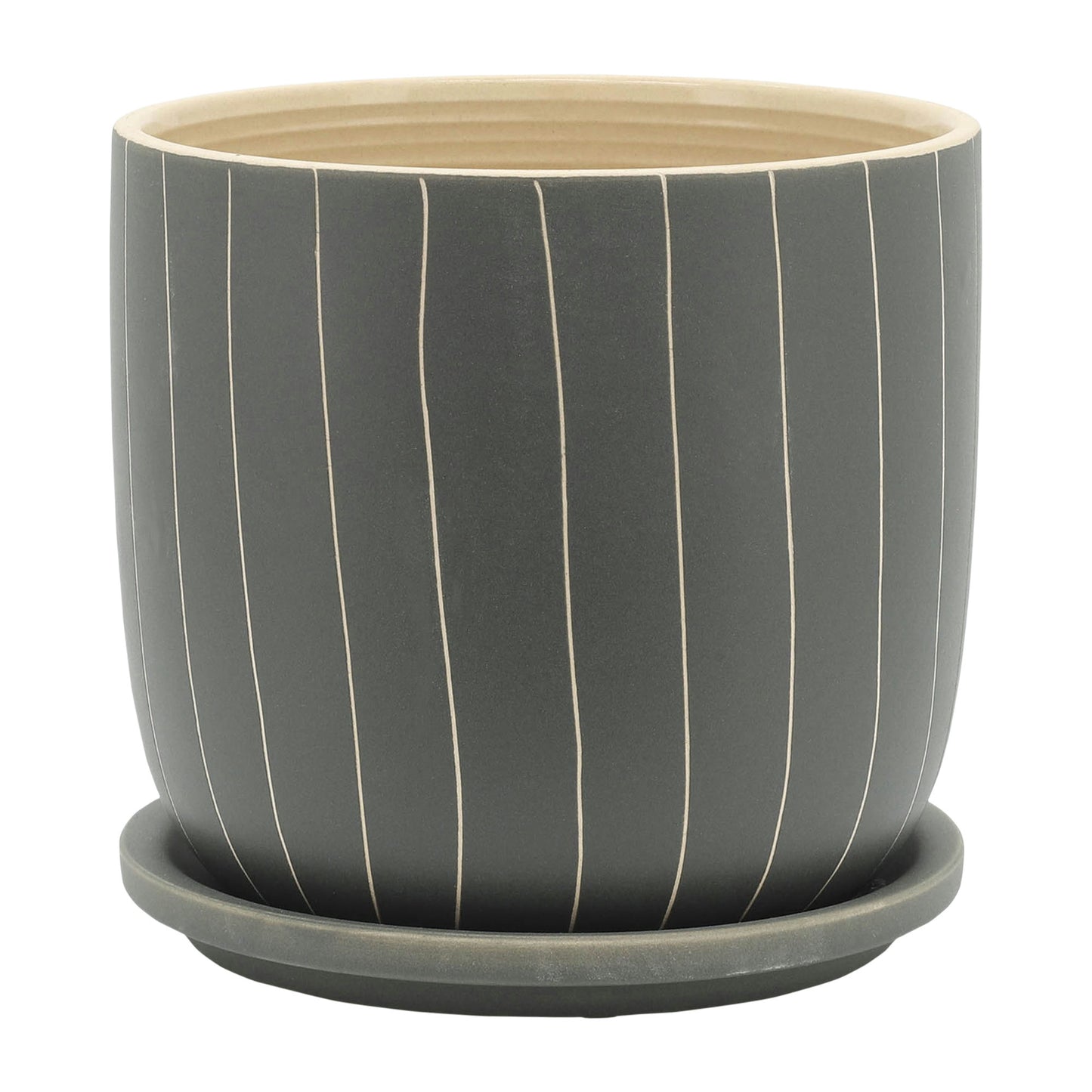 S/2 5/6" Stripes Planter W/ Saucer, Gray