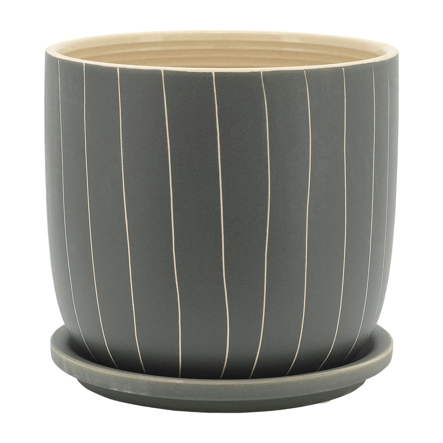 S/2 5/6" Stripes Planter W/ Saucer, Gray