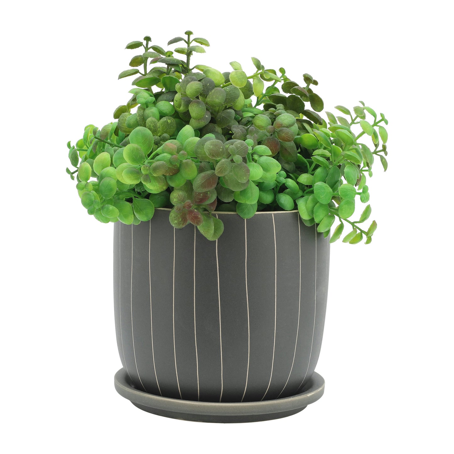 S/2 5/6" Stripes Planter W/ Saucer, Gray