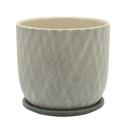 8" Mesh Planter W/ Saucer, Gray