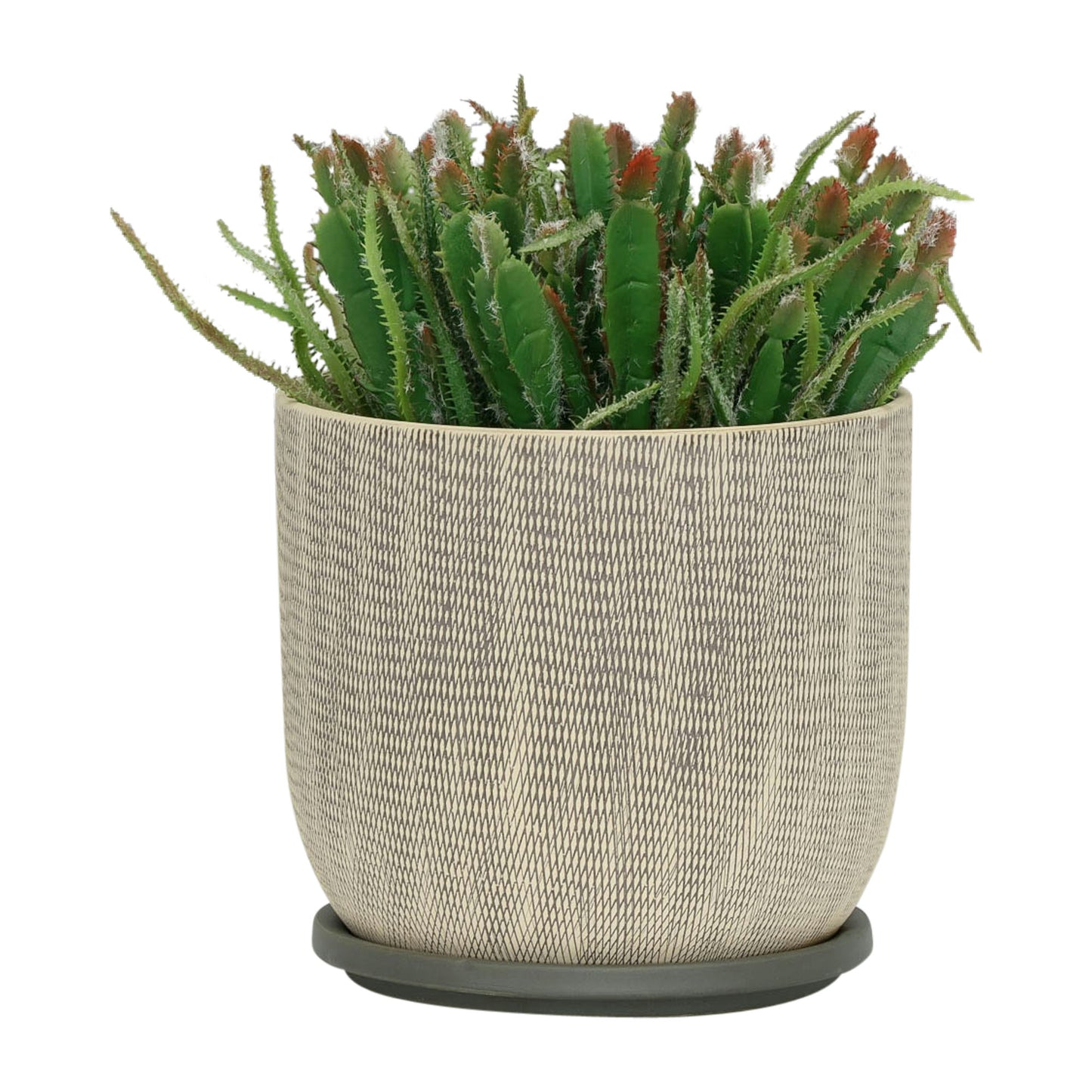 8" Mesh Planter W/ Saucer, Gray