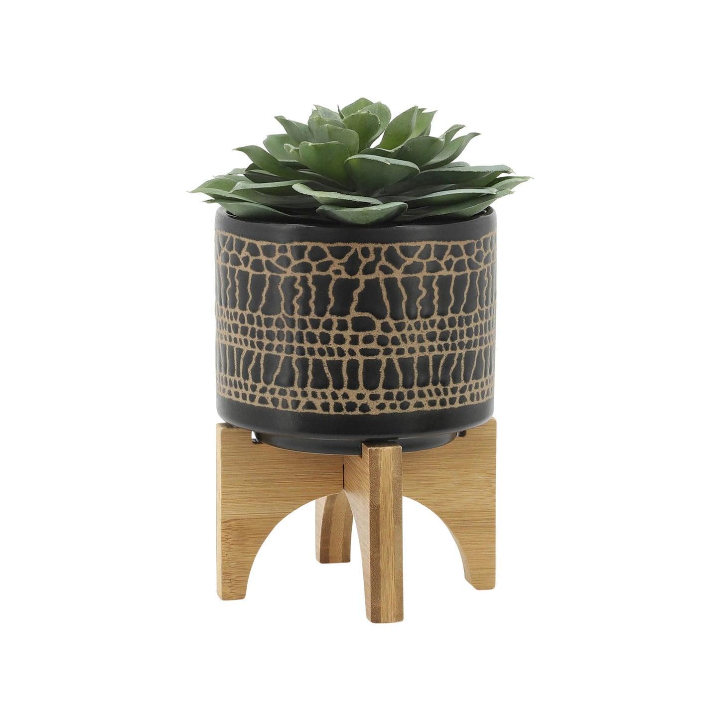 S/2 5/8" Glazed Planter W/ Stand, Black