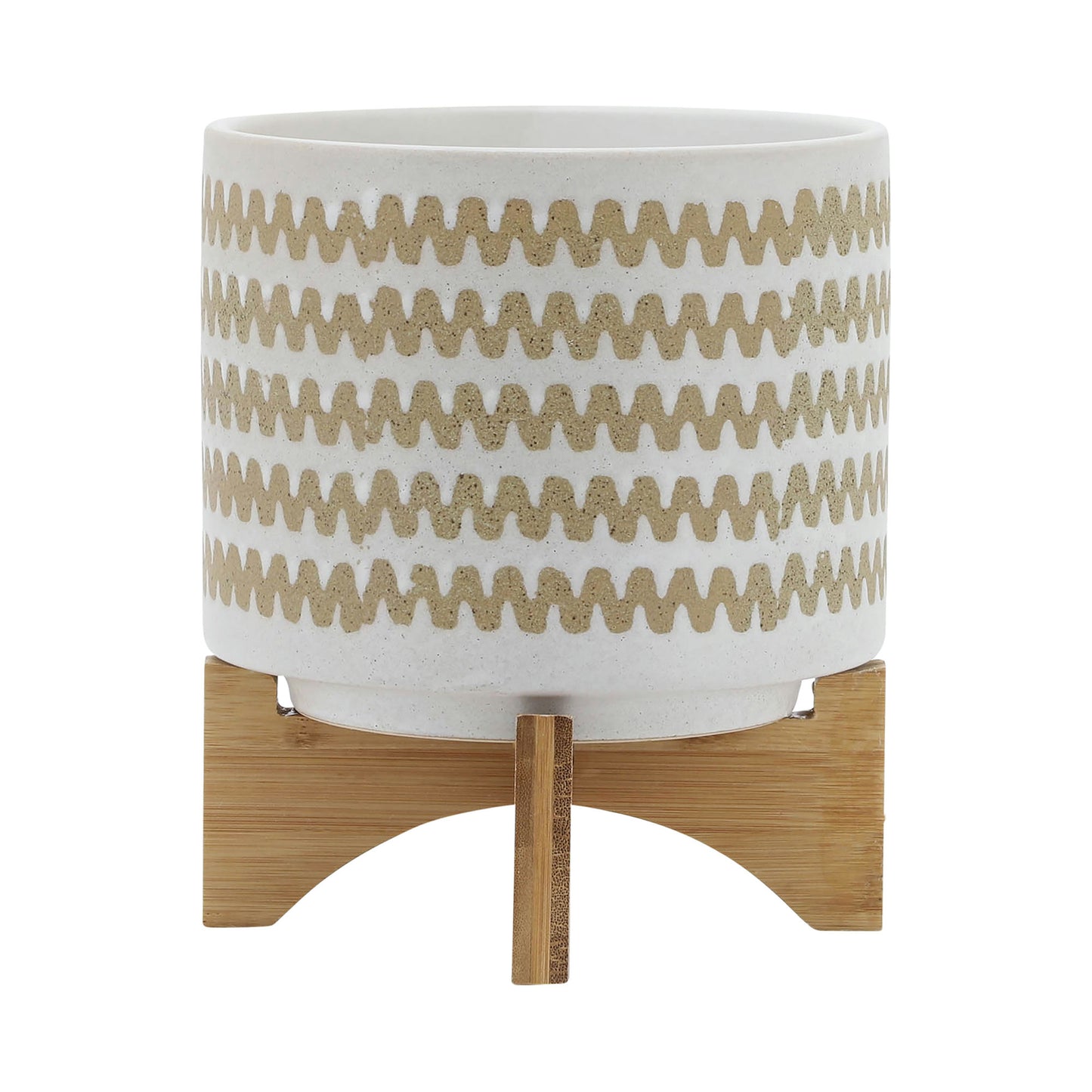 8" Zig-zag Planter W/ Stand, White