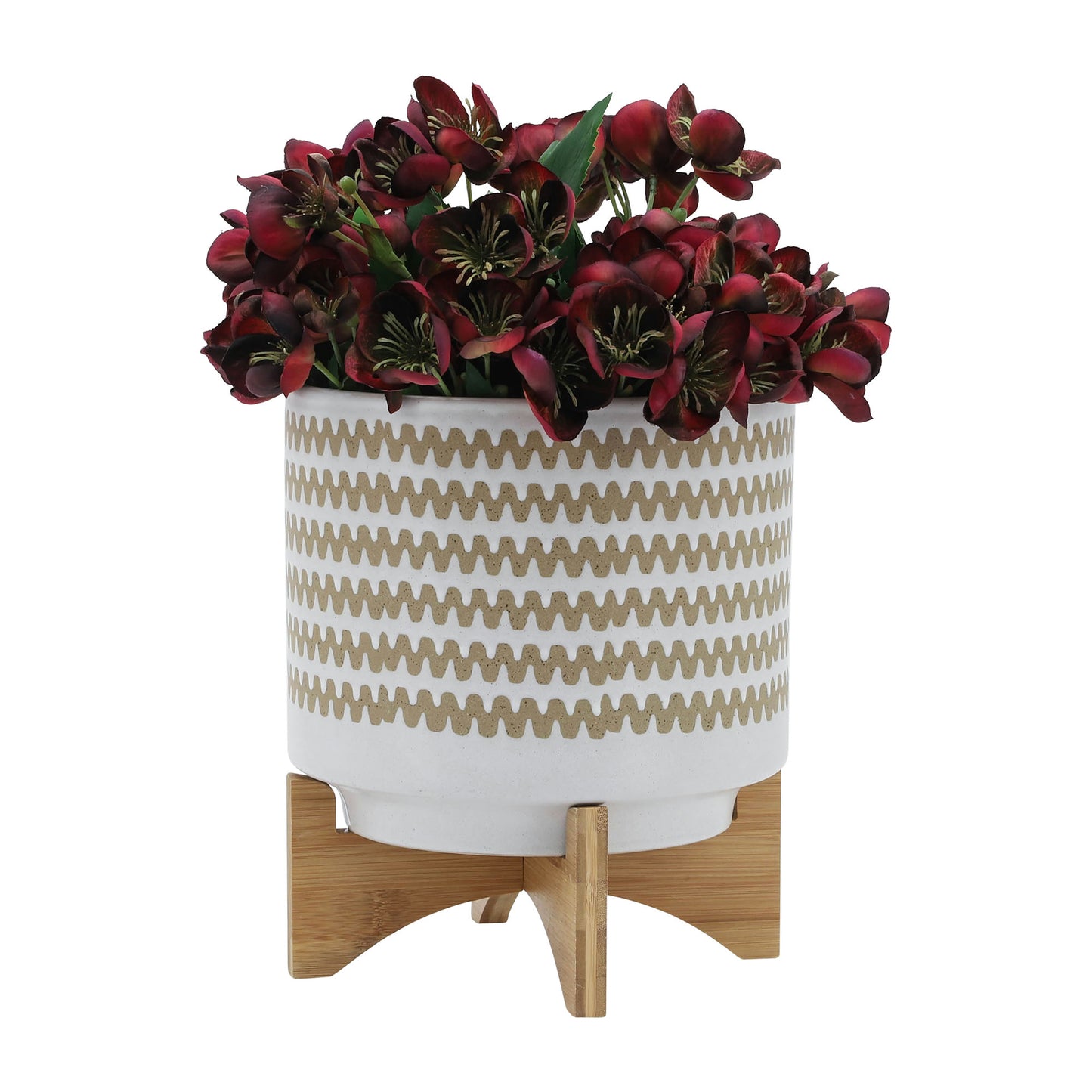 10" Zig-zag Planter W/ Stand, White