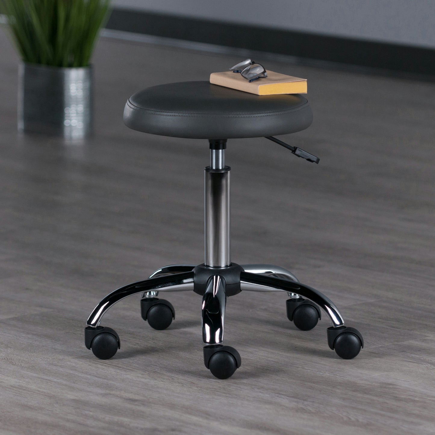 Clyde Adjustable Cushion Seat Swivel Stool, Charcoal and Chrome