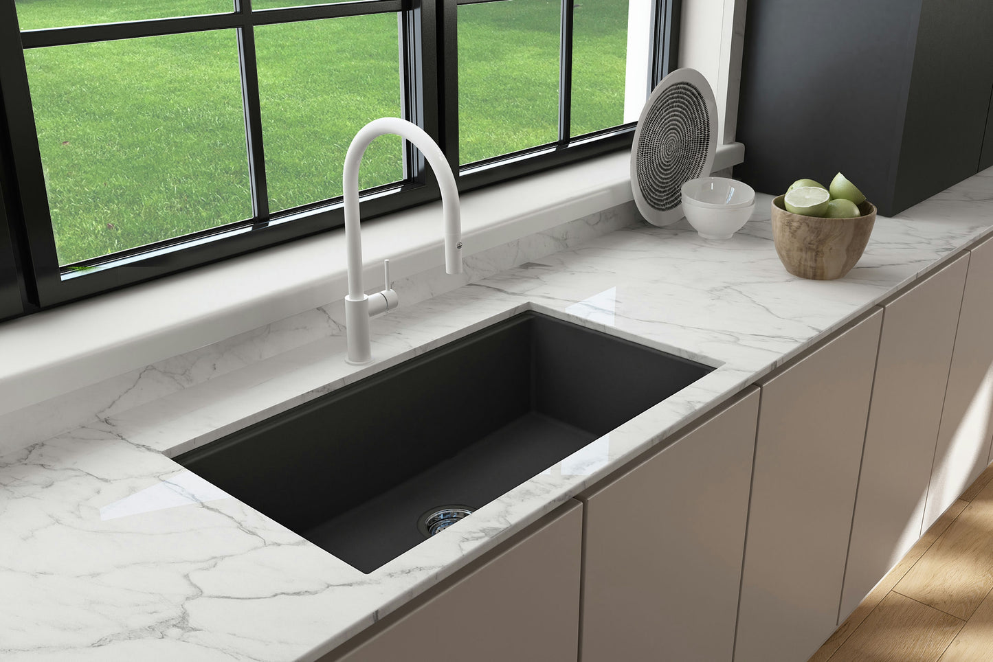 Dual-Mount 34 in. Granite Composite Kitchen Sink with Integrated Workstation