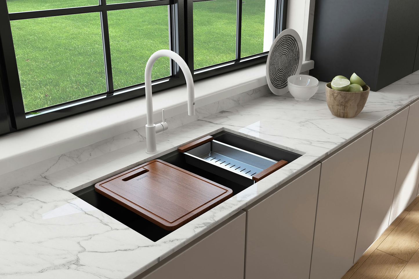 Dual-Mount 34 in. Granite Composite Kitchen Sink with Integrated Workstation