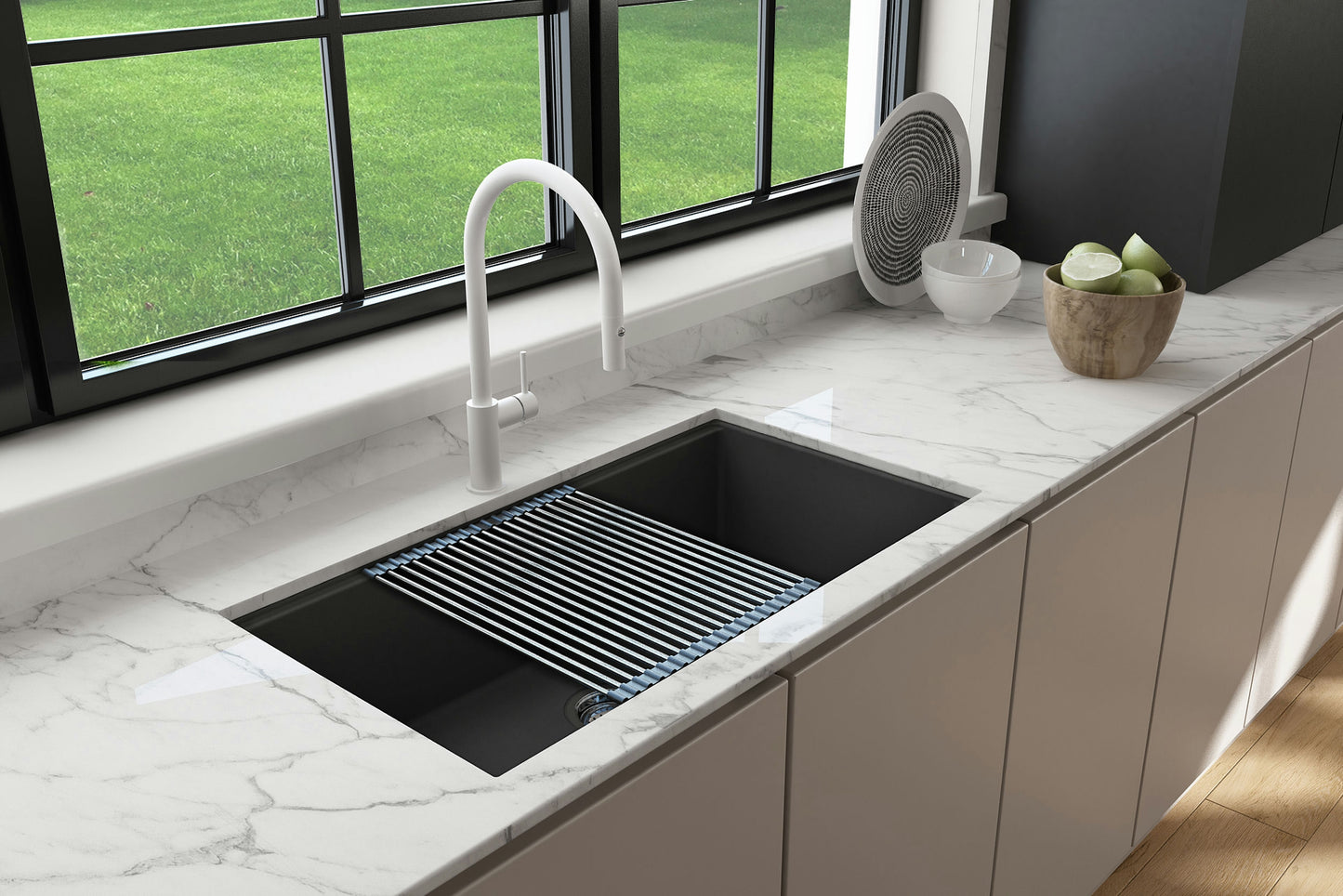 Dual-Mount 34 in. Granite Composite Kitchen Sink with Integrated Workstation