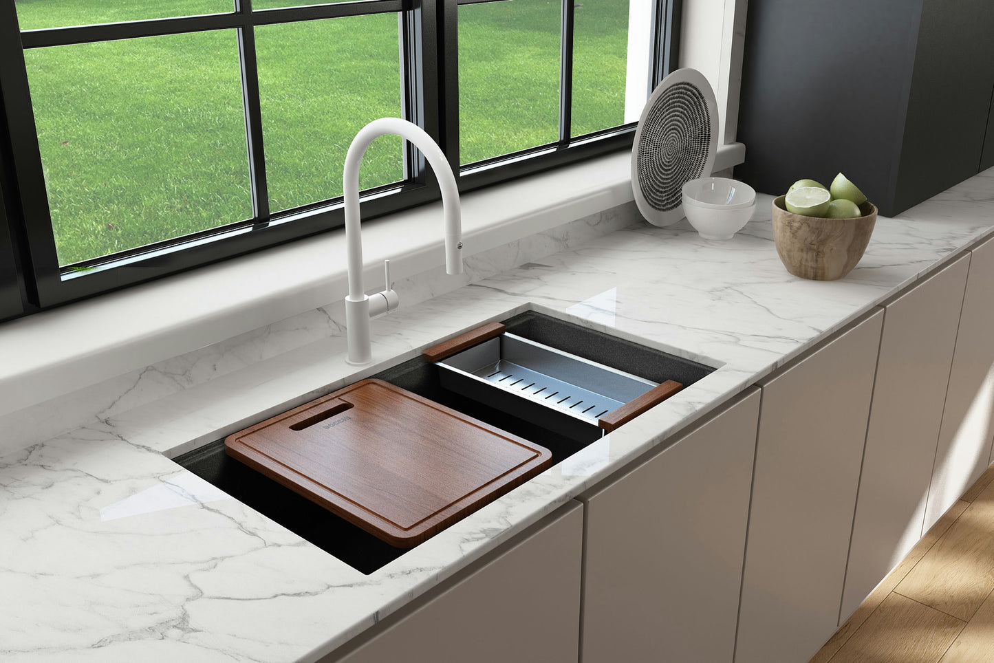 Dual-Mount 34 in. Granite Composite Kitchen Sink with Integrated Workstation