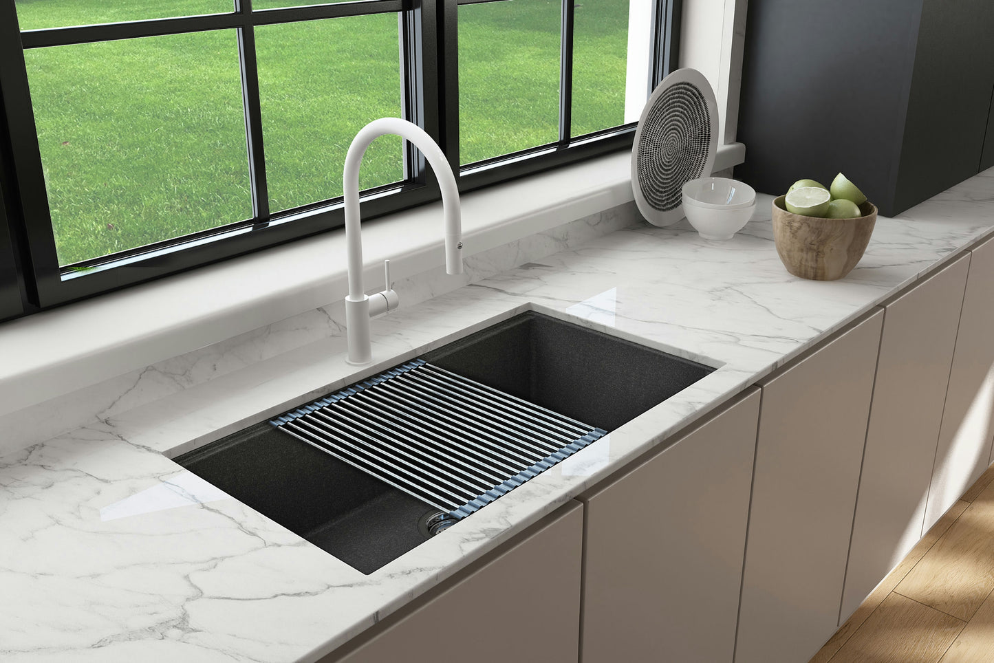 Dual-Mount 34 in. Granite Composite Kitchen Sink with Integrated Workstation