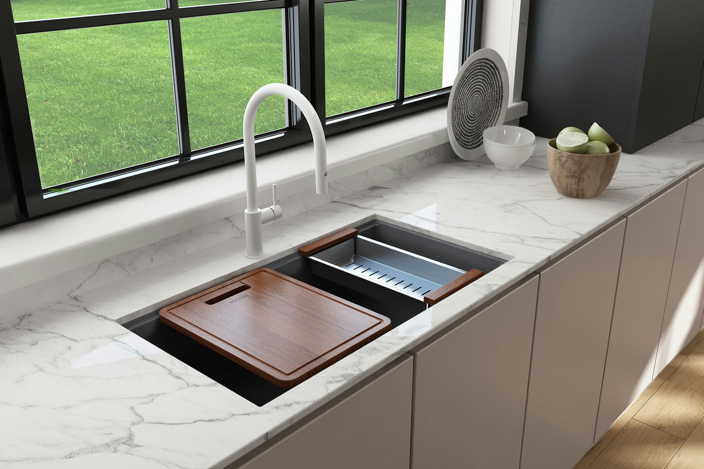 Dual-Mount 34 in. Granite Composite Kitchen Sink with Integrated Workstation