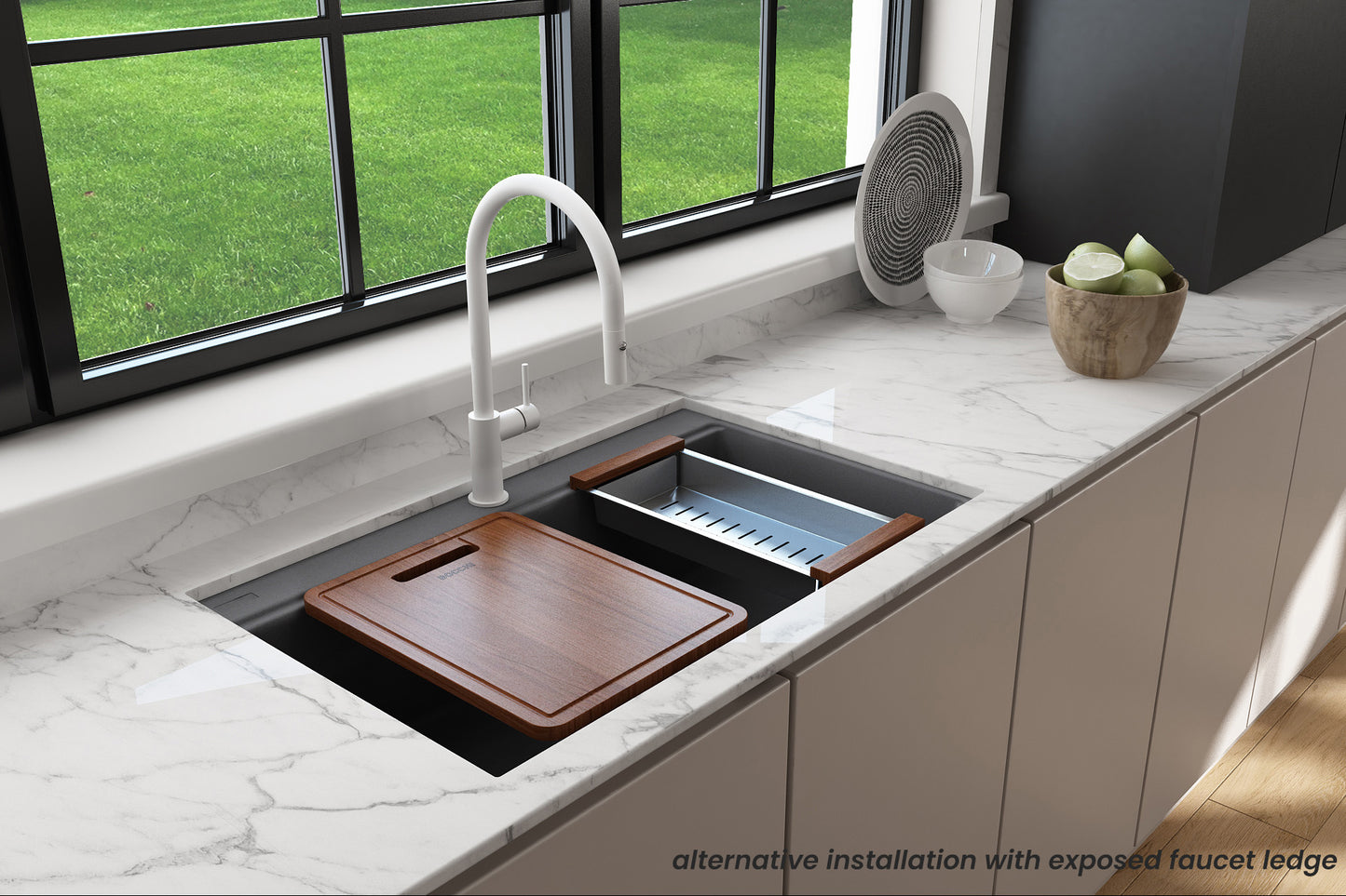 Dual-Mount 34 in. Granite Composite Kitchen Sink with Integrated Workstation