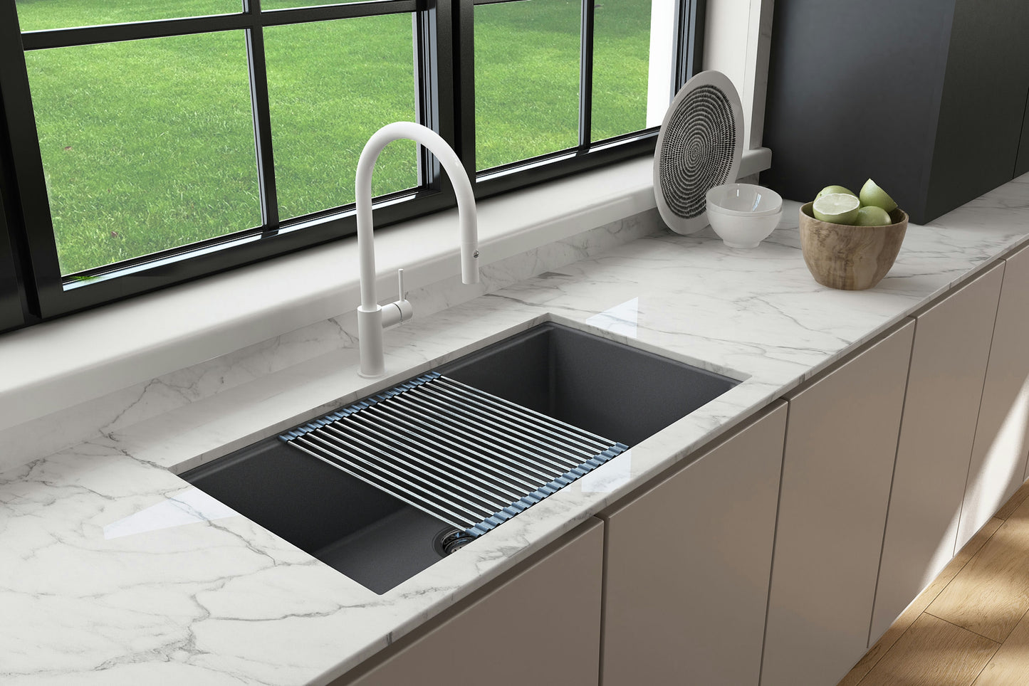 Dual-Mount 34 in. Granite Composite Kitchen Sink with Integrated Workstation