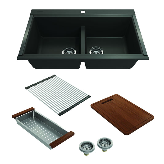 Undermount 33 in. Granite Composite Kitchen Sink with Integrated Workstation