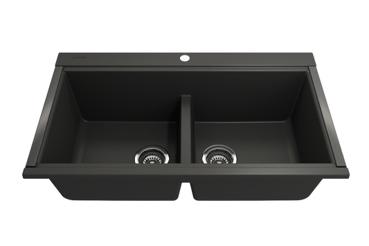 Baveno Lux Undermount 34D" Double Bowl Granite Kitchen Sink in Matte Black