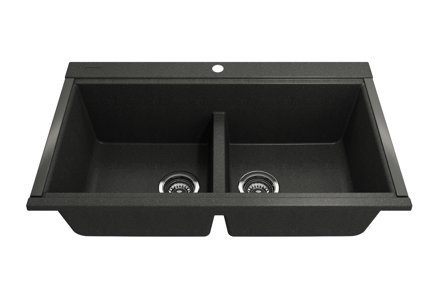 Baveno Lux Undermount 34D" Double Bowl Granite Kitchen Sink in Metallic Black