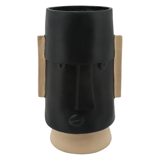 Resin 10"dia Angry Comic Face Planter, Black