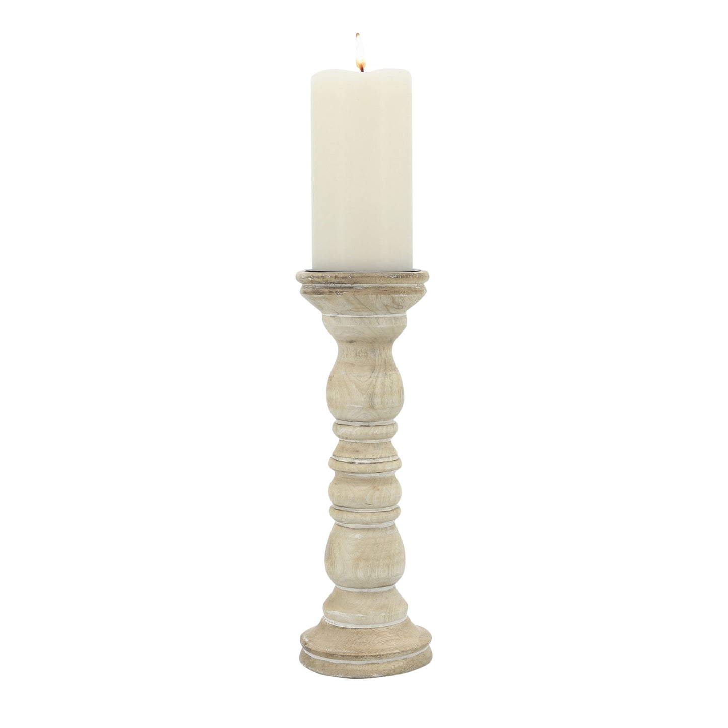 12" Wooden Pillar Holder, Natural