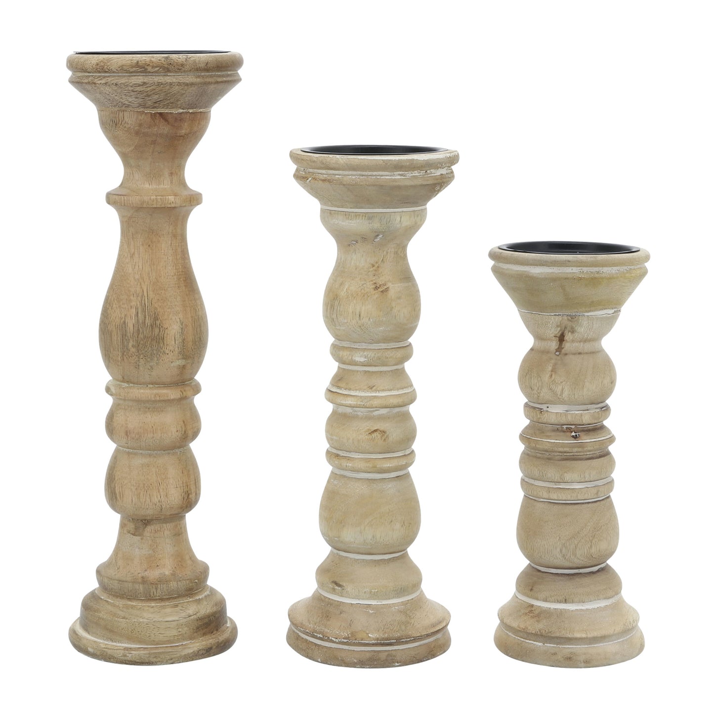 12" Wooden Pillar Holder, Natural