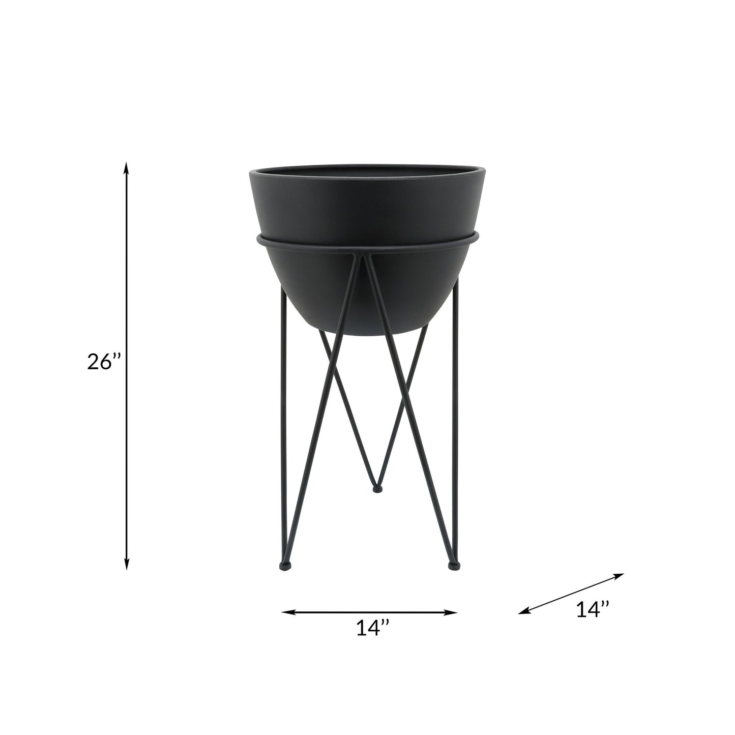 Metal 14" Planter In Stand, Black