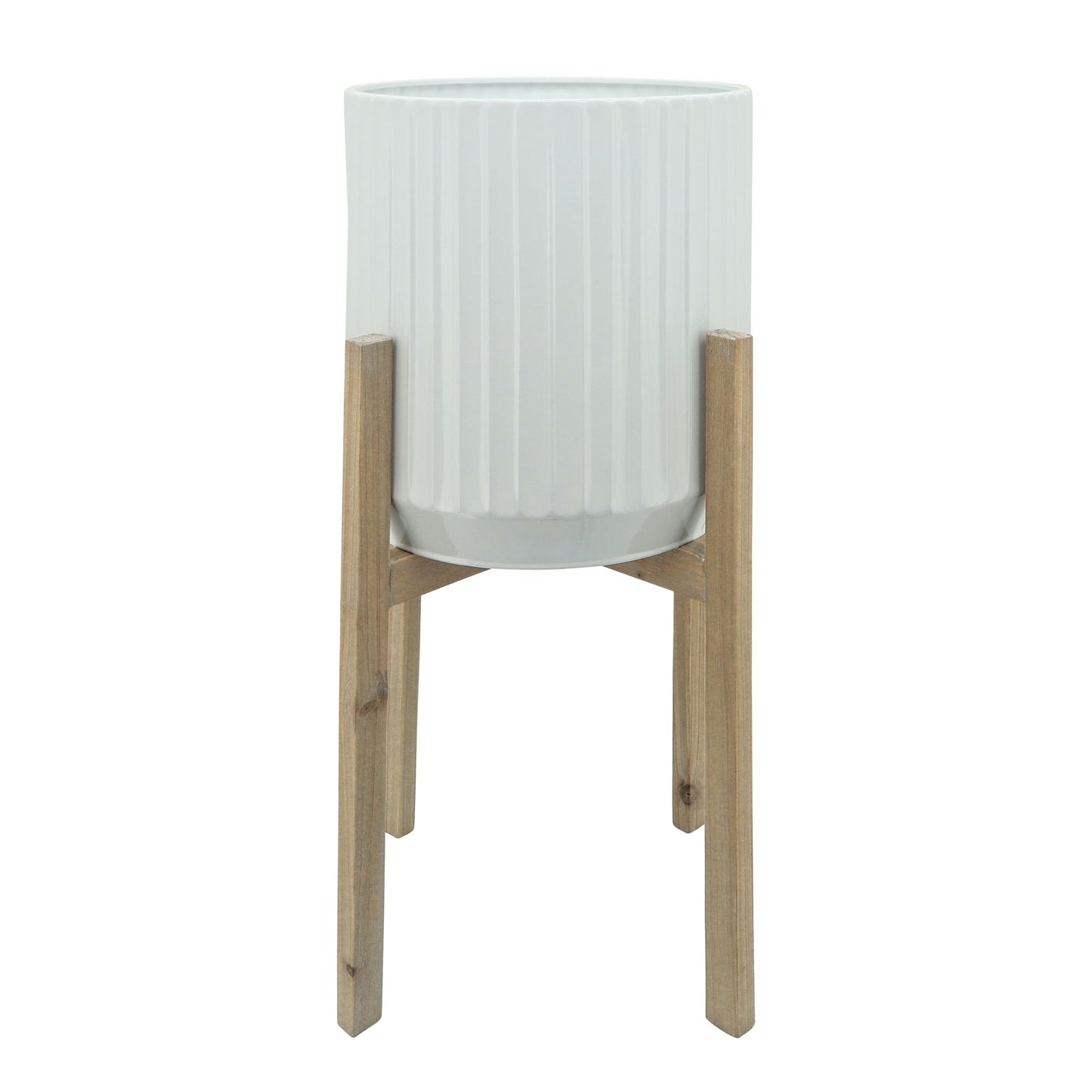 S/2 Ridged Planters In Wood Stand, White