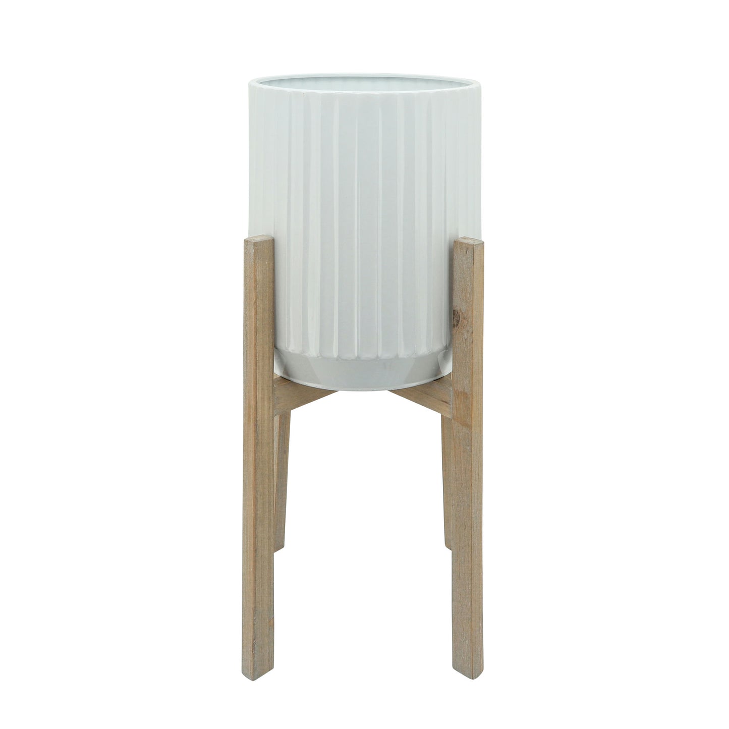 S/2 Ridged Planters In Wood Stand, White