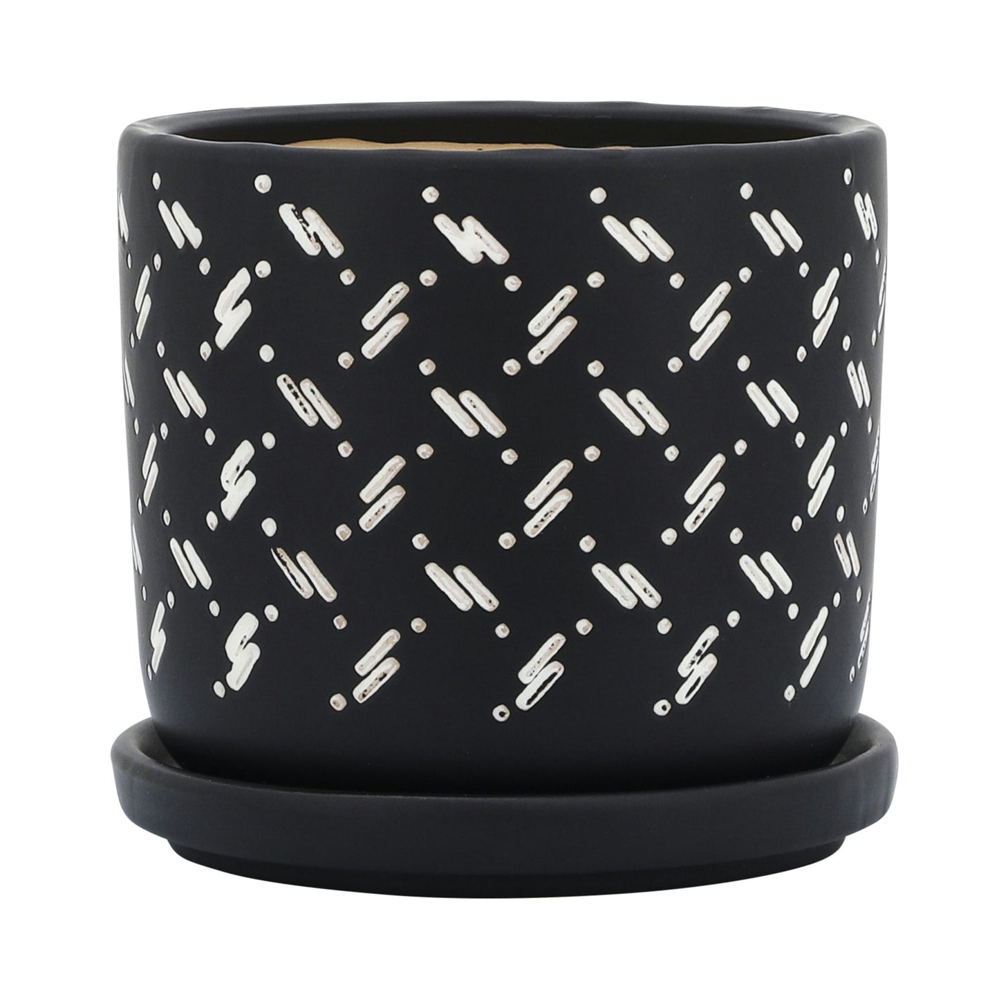 S/2 5/6" Dots Planter W/ Saucer, Black