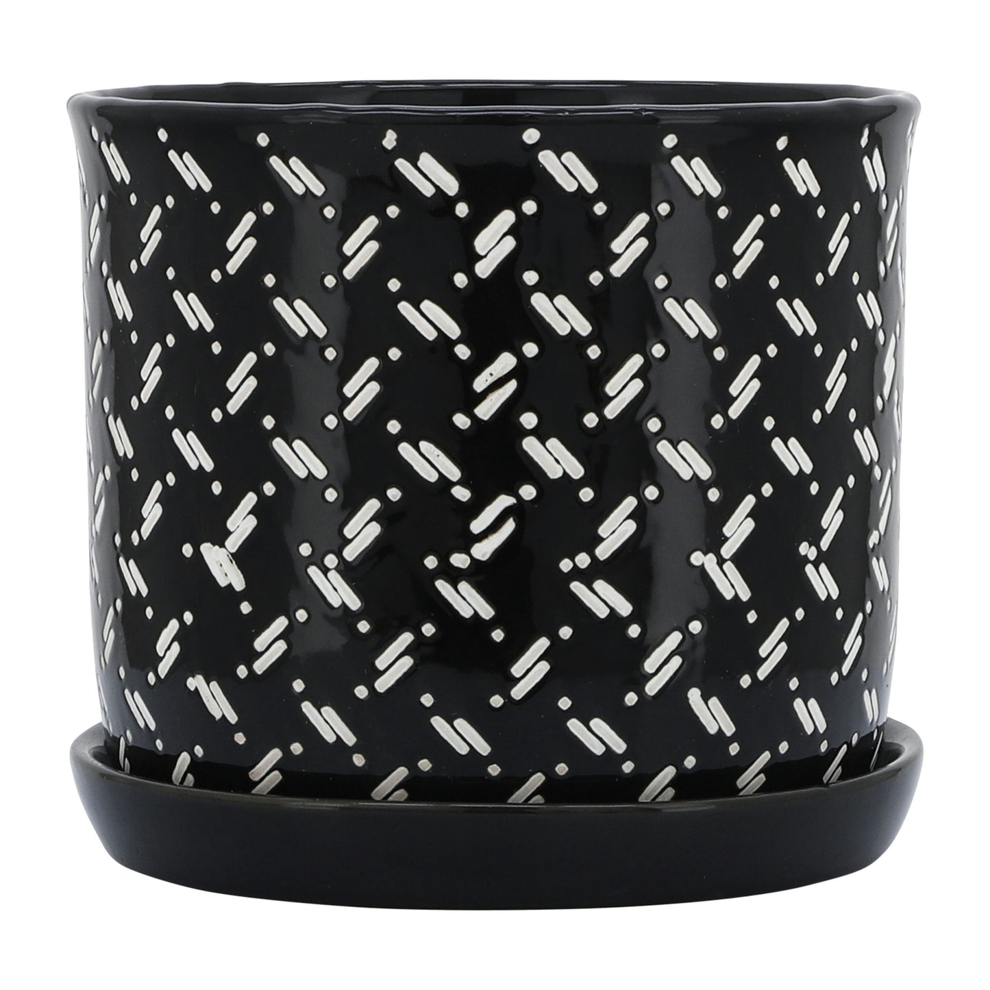 S/2 6/8" Dots Planter W/ Saucer, Black