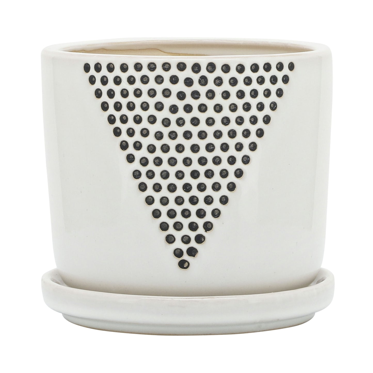 S/2 5/6" Triangle Dots Planter W/ Saucer, White