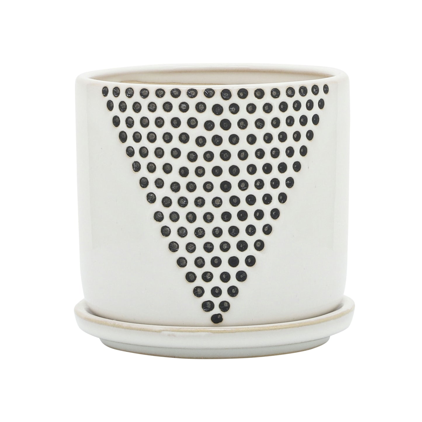 S/2 5/6" Triangle Dots Planter W/ Saucer, White