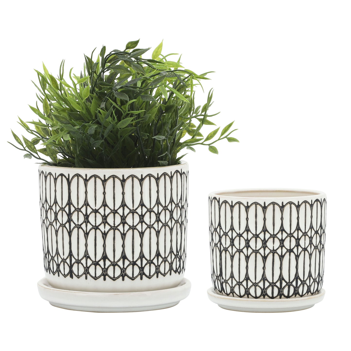 S/2 5/6" Tribal Planter W/ Saucer, White