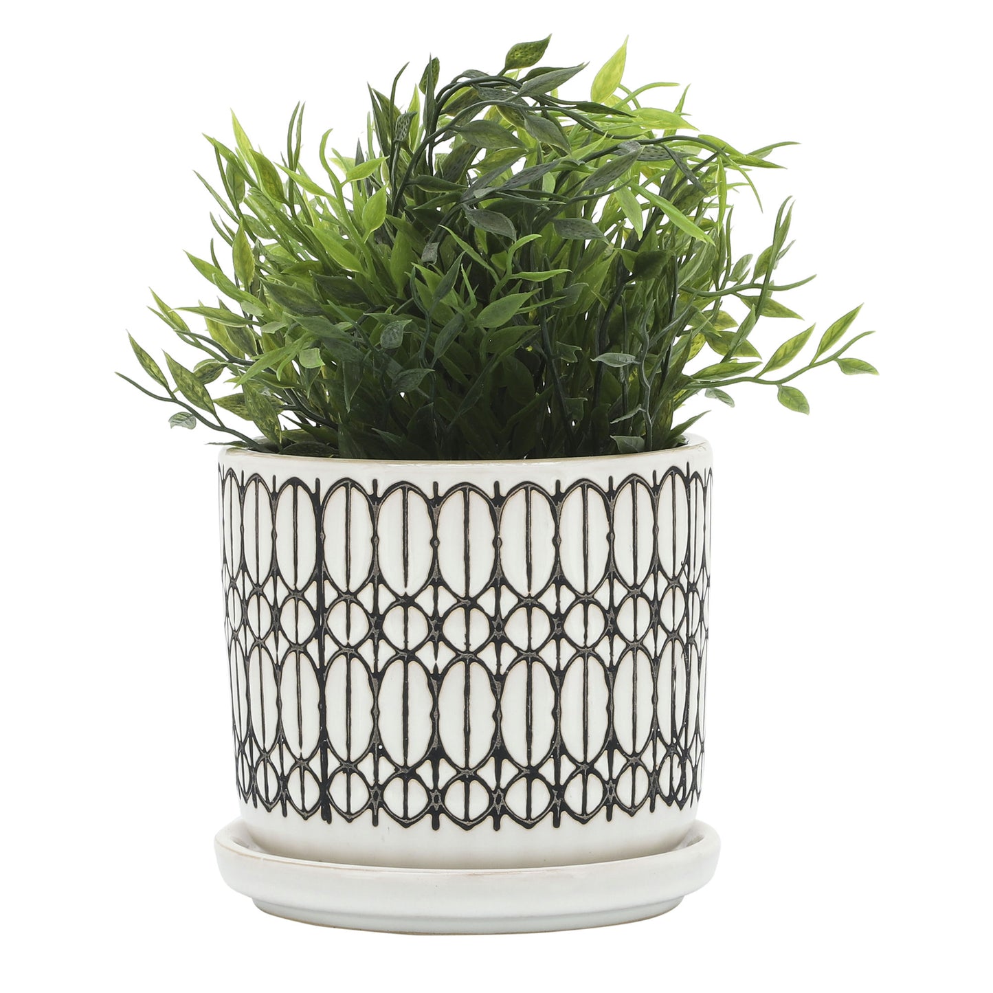 S/2 5/6" Tribal Planter W/ Saucer, White