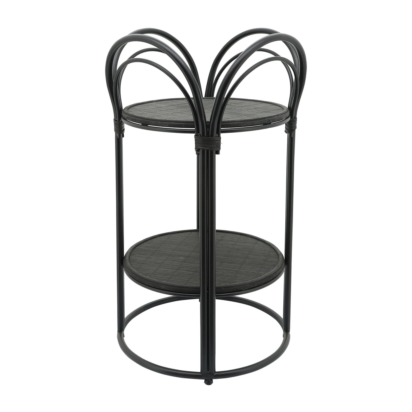 24"h Wicker/bamboo 2-layer Planter Stand, Black