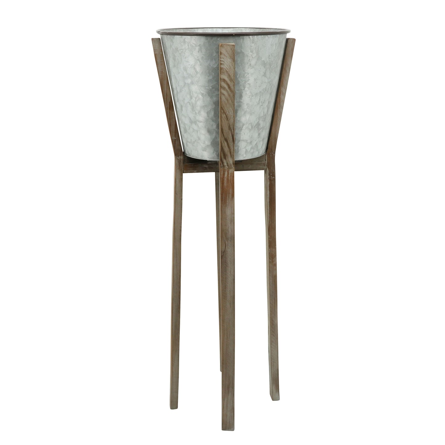 Metal S/3 11/12/13" Round Planters W/ Wood Stand