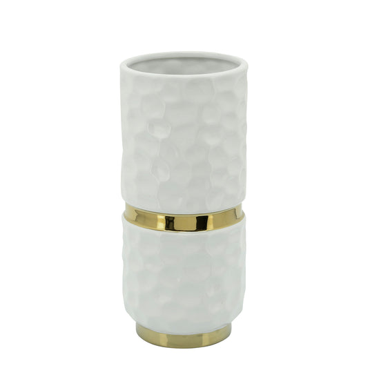 5x10"h Belted Vase, White/gold