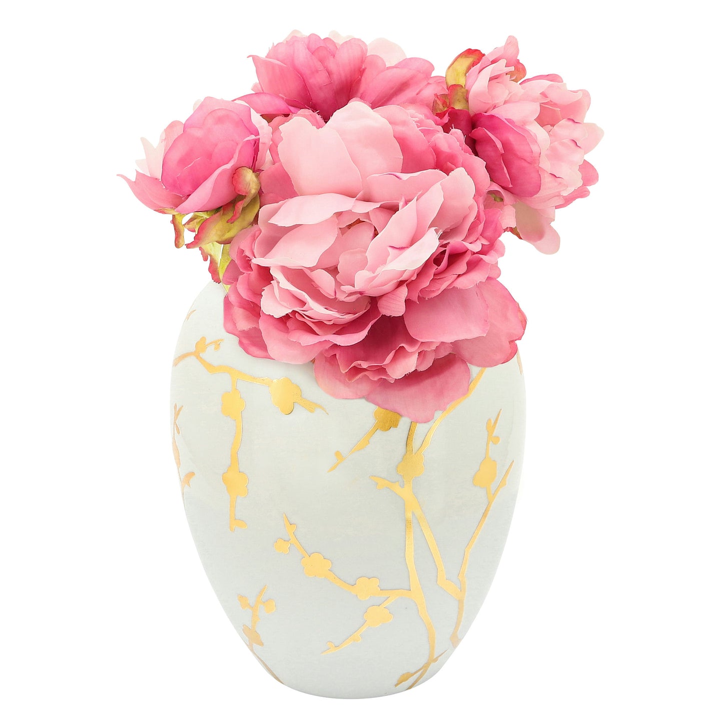 Cer 10"h, Vase W/ Gold Decal, White