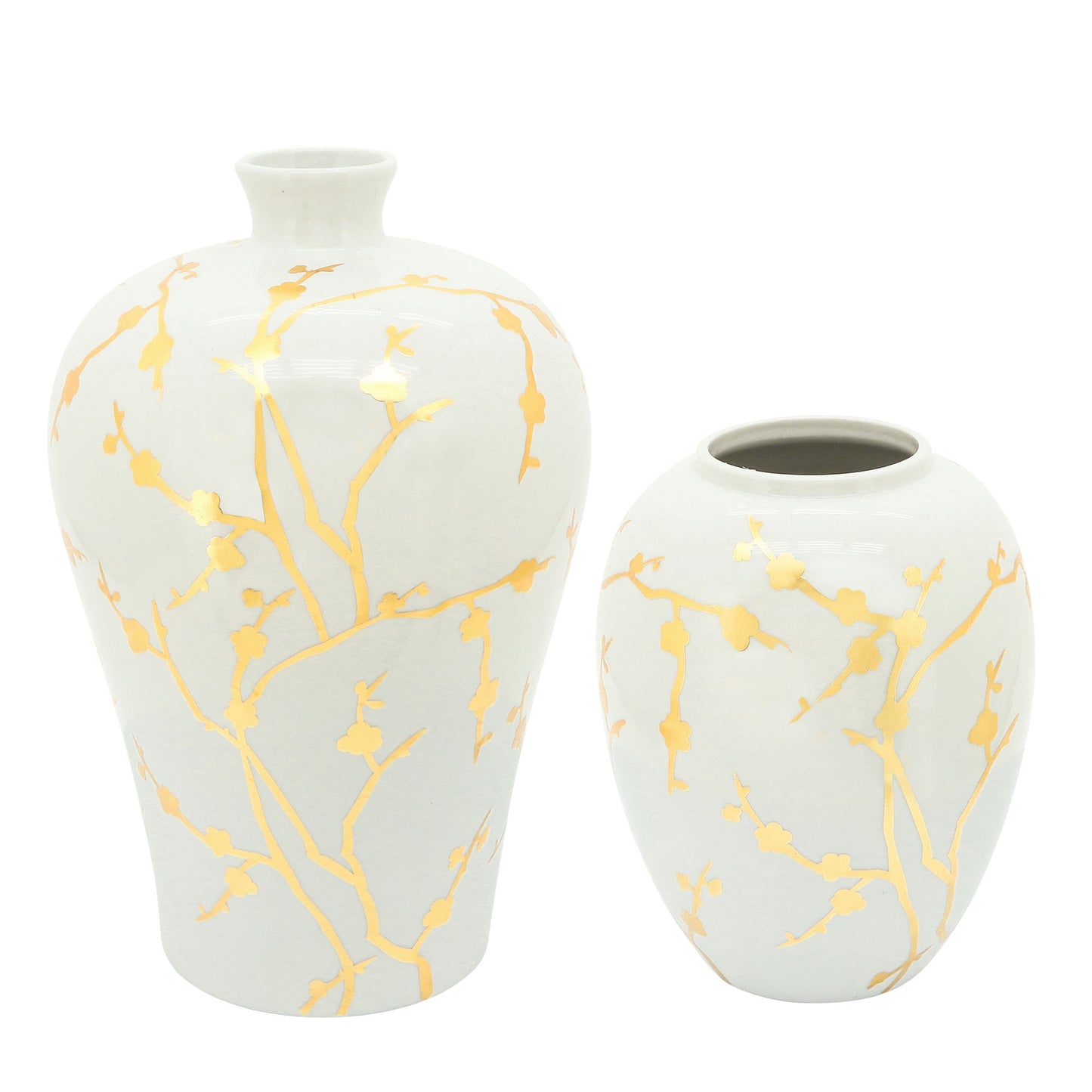 Cer 10"h, Vase W/ Gold Decal, White