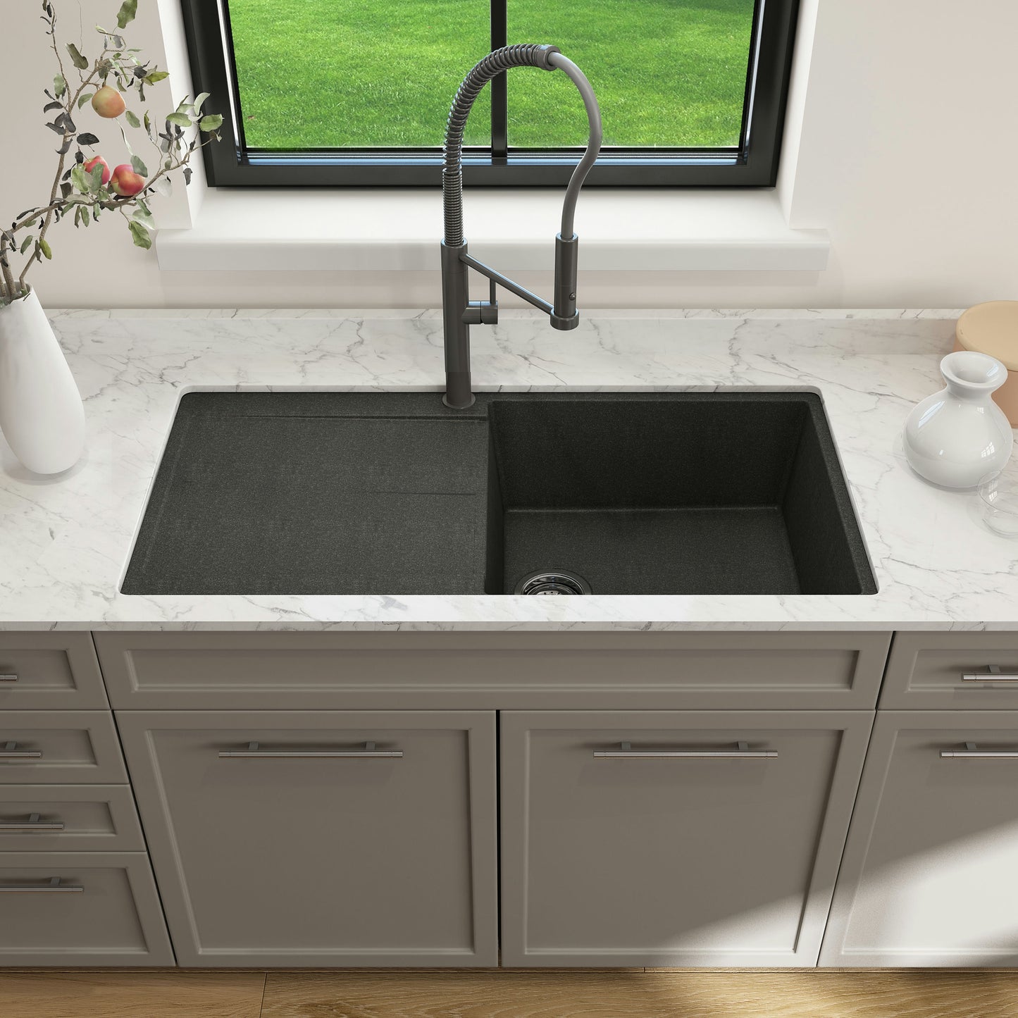 Dual-Mount 20 in. Single Bowl Granite Composite Kitchen Sink with Drain Board