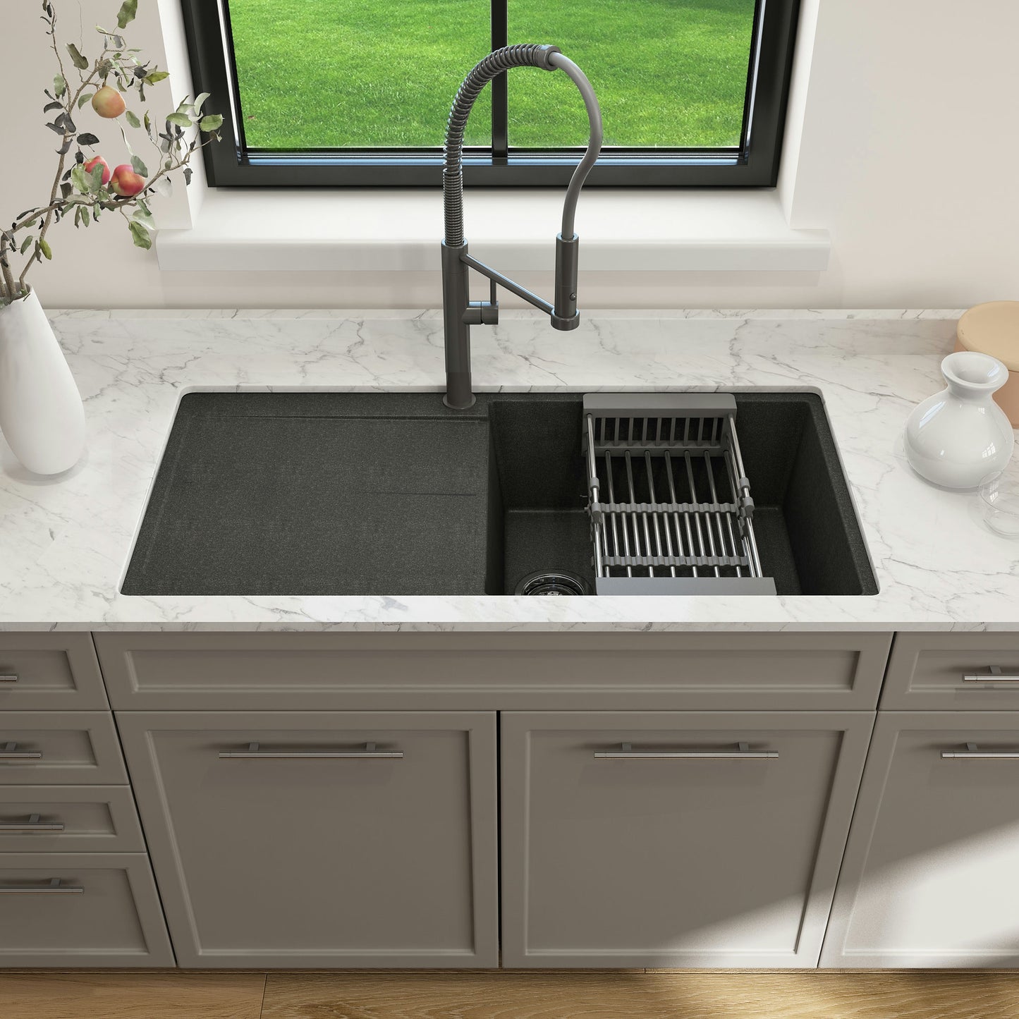 Levanzo Dual-Mount 20" Single Bowl Granite Composite Kitchen Sink Metallic Black